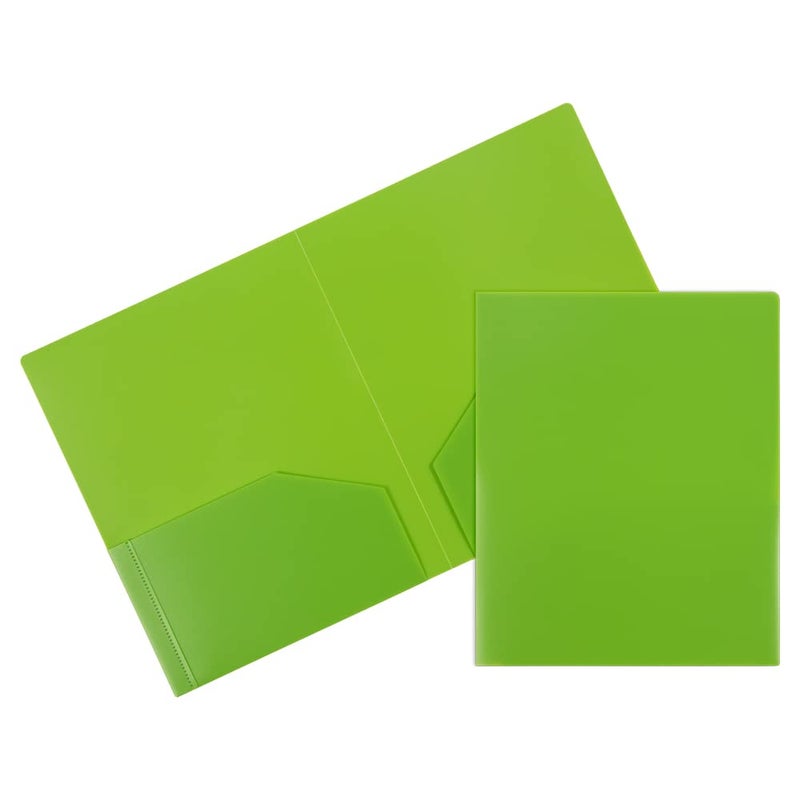 JAM PAPER Heavy Duty Plastic 2 Pocket Extra Tough School Folders - Lime Green - 6/Pack - Image 1